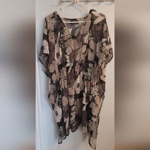Vintage Long Sheer Top black and white floral design azura os